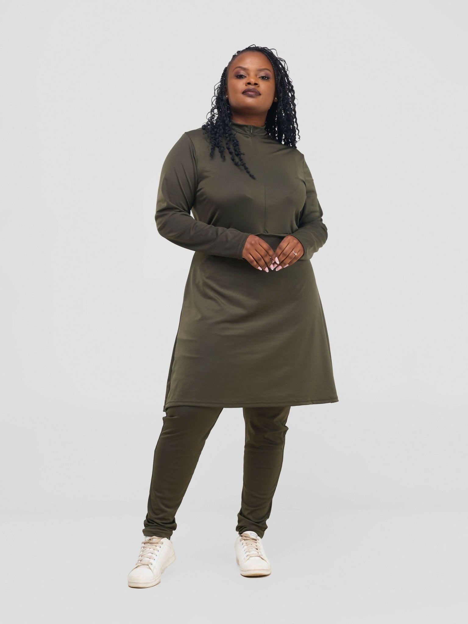 Modest Workout Skirt Jumpsuit - Olive Green